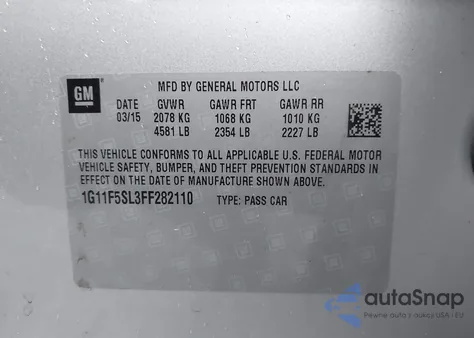 2015 Chevrolet Malibu 1Lz from USA, damaged, VIN 1G11F5SL3FF282110